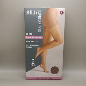 Silk Impressions 2 Pk Sheers Small High Support High Waisted  40 Denier Cocoa